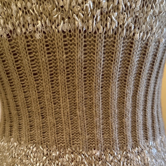 Gorgeous Beige Ruffled Knit Cardigan Sweater Mid-Thigh Boho Fringe Open Front - Picture 10 of 11